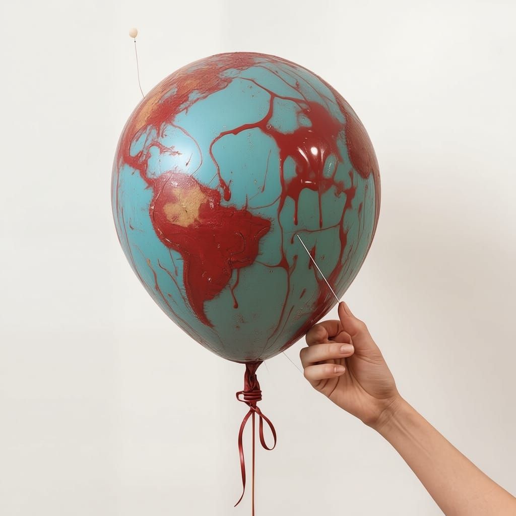 Earthly Balloon Poked by a Woman's Needle