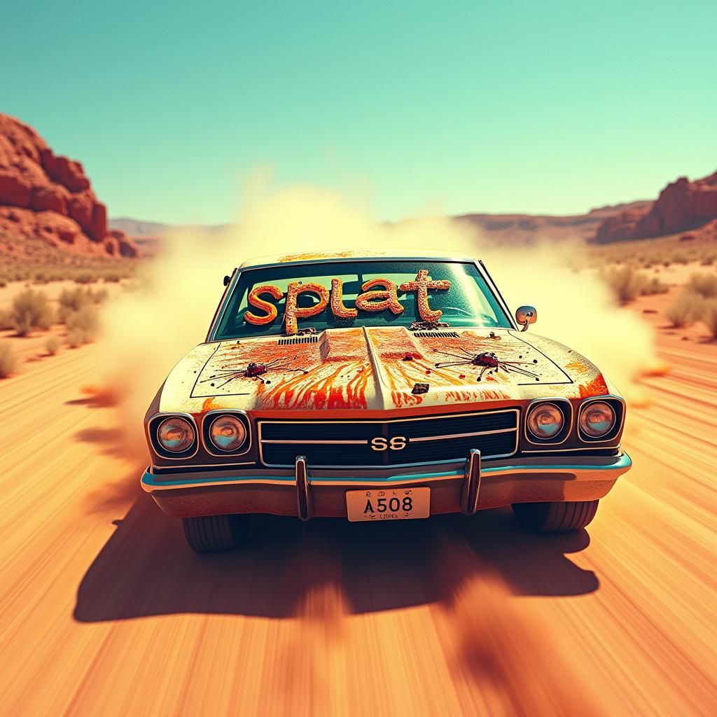 Car with Insect Splatters in Comic Book Style