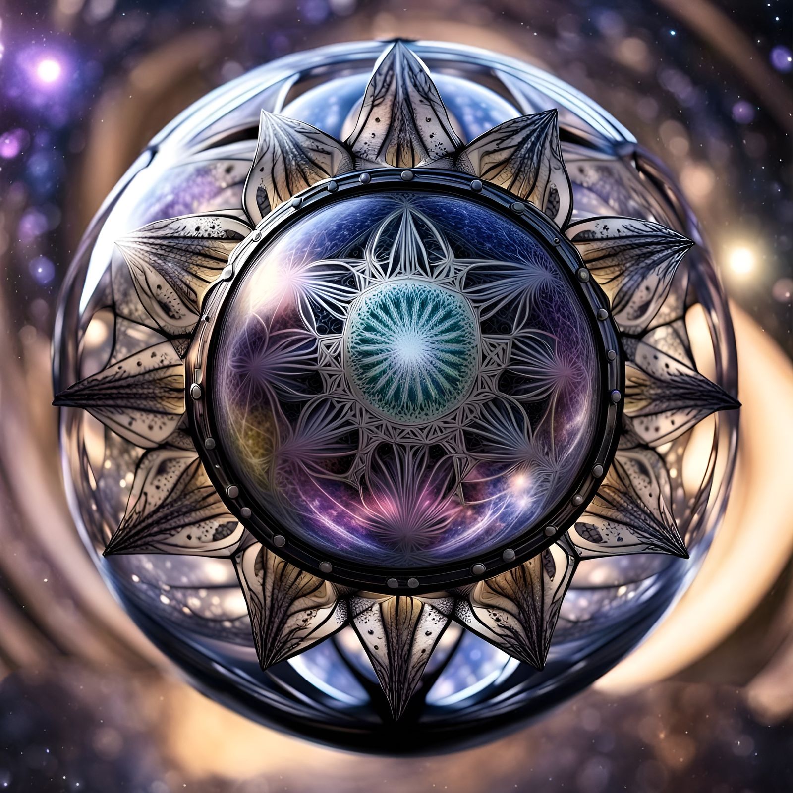 Transparent Deathstar Mandala in Fractal Art Style
