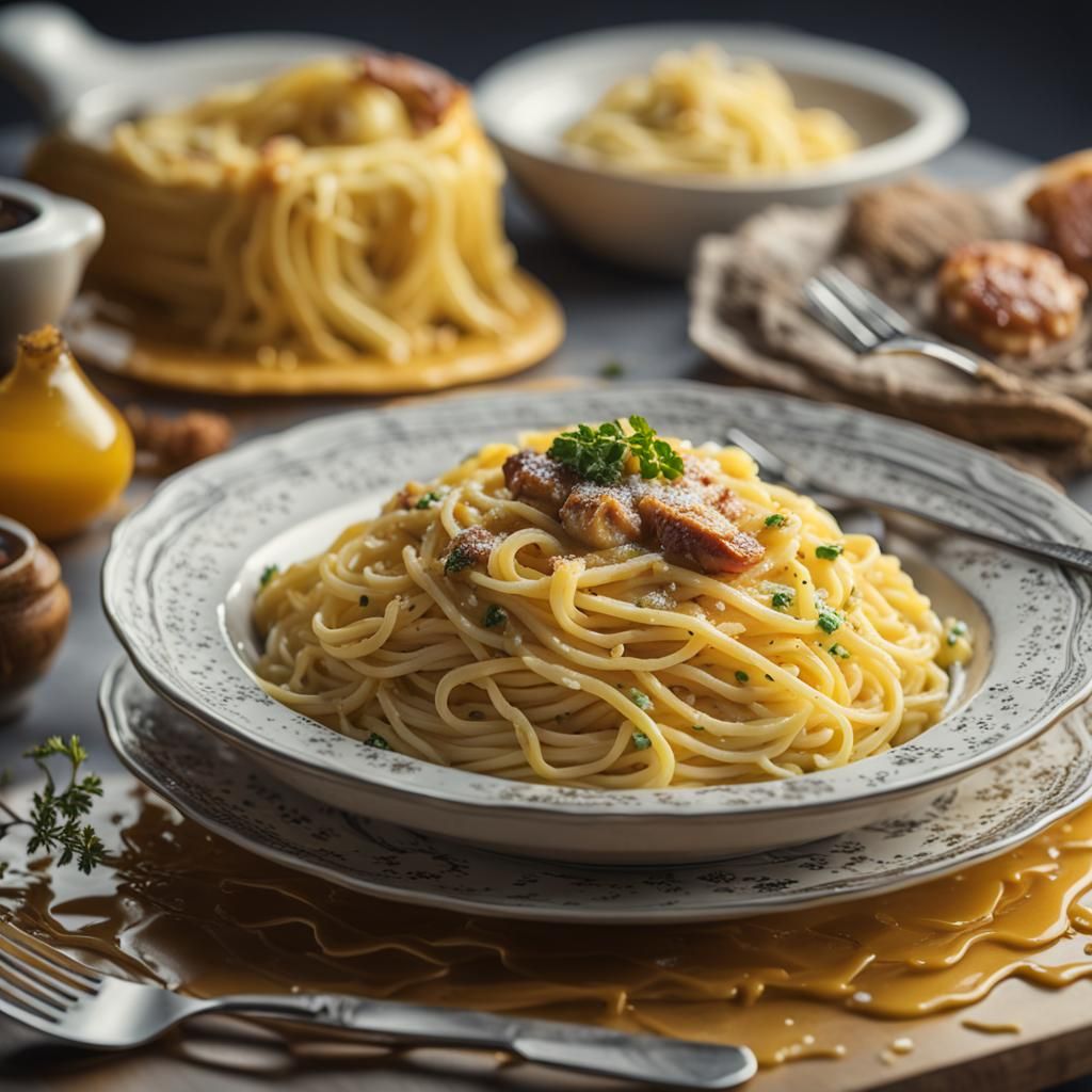 Hyperrealistic Carbonara Nest with Dragon Eye Egg