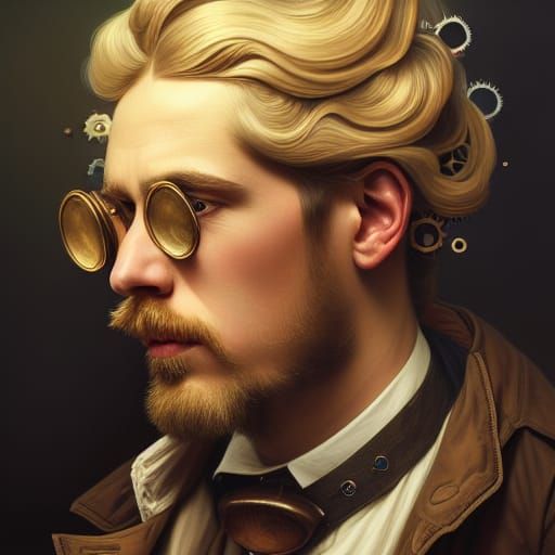 Steampunk Instrument Man Portrait in Fibonacci Art Style
