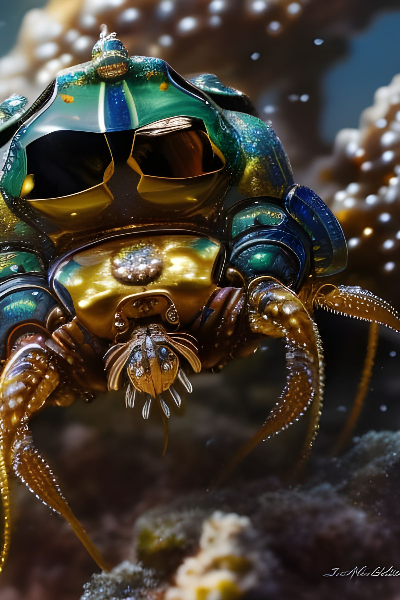 Armored Sea Crab Pencil Sketch with Cosmic Elements