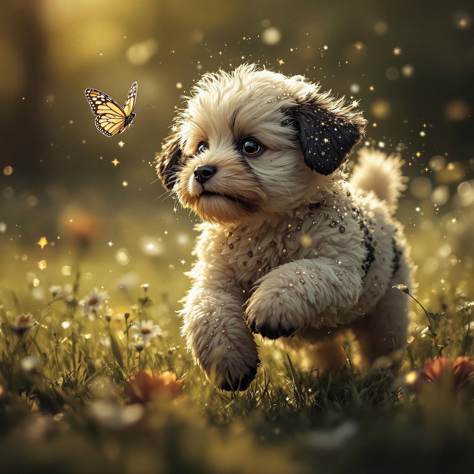 The puppy and his spring joy