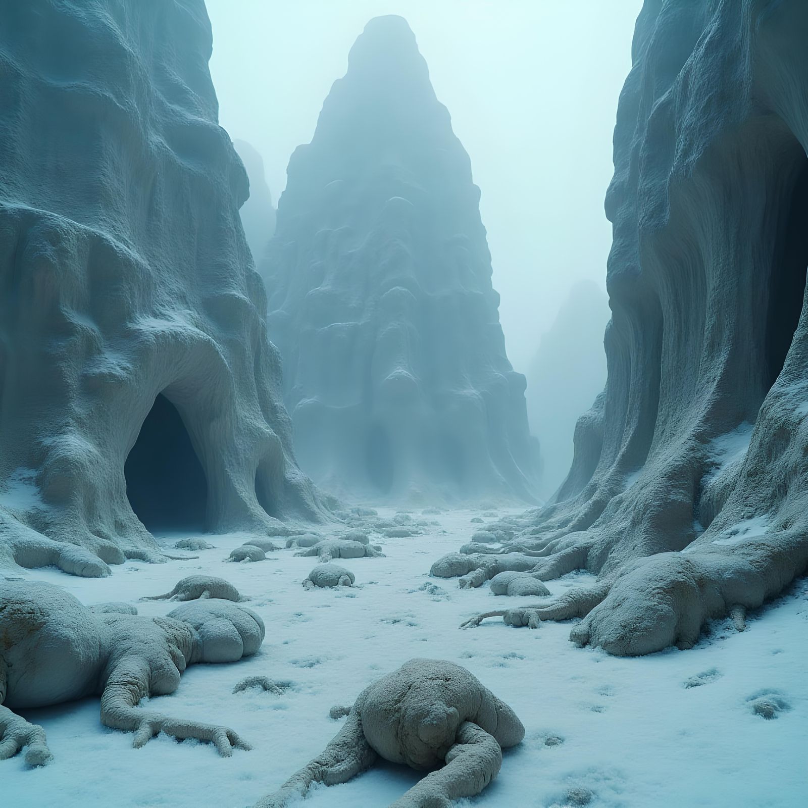 Colossal Icy Rocky Landscape with Geometric Ice Formations