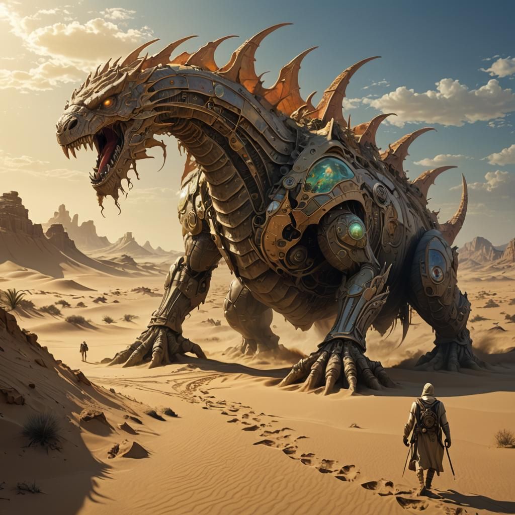 Sand Creature Emerges from Desert Oasis