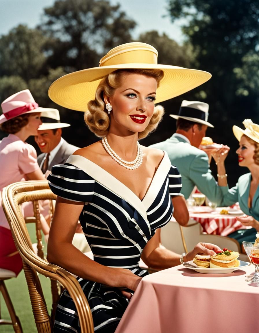 Elegant 1950s Woman at Country Club Lunch