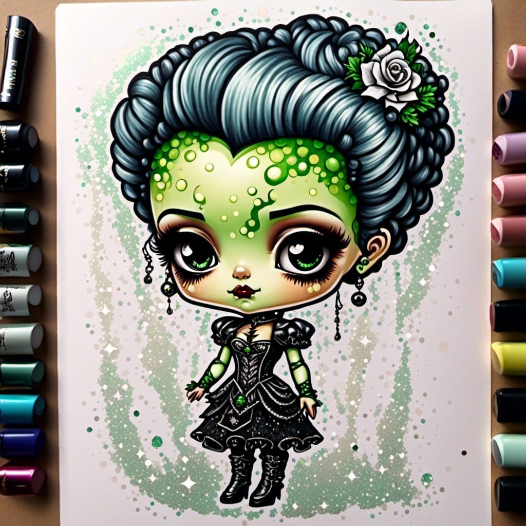 Sparkly Chibi Bride of Frankenstein Digital Art