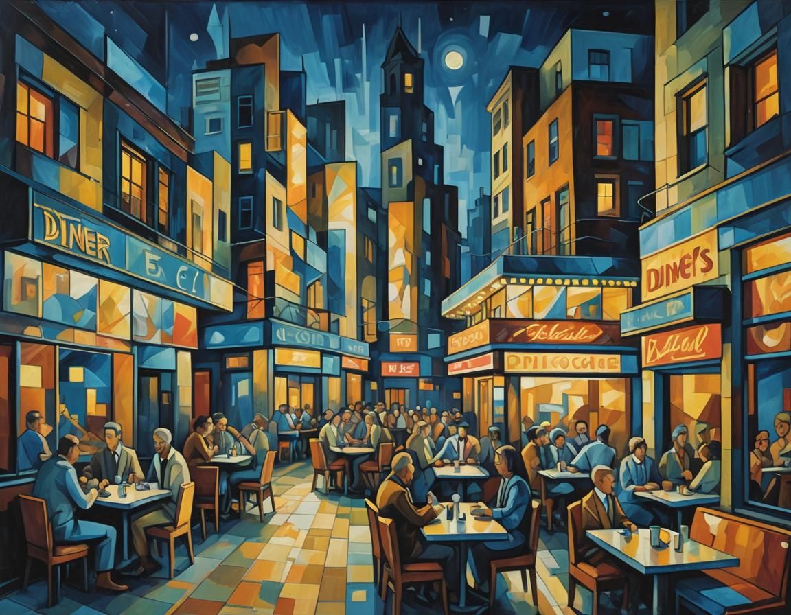 Cubist Diner Scene in Picasso Style