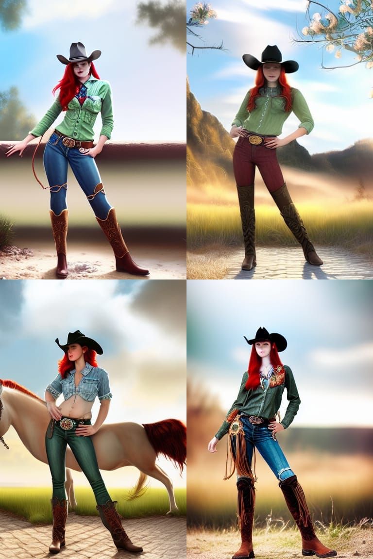 Beautiful Redhead Cowgirl in Hyper-Realistic Style