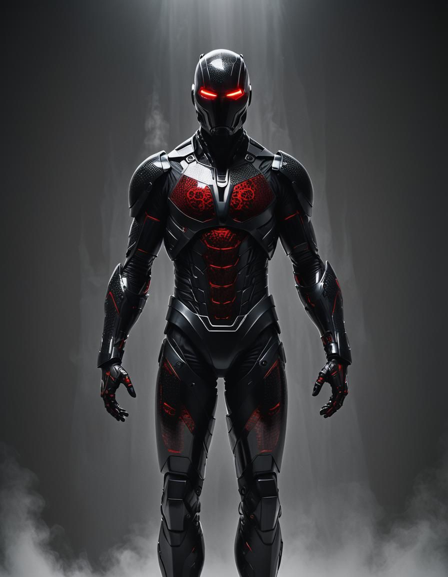 Ominous Faceless Guardian with Red Core, Sci-Fi Style