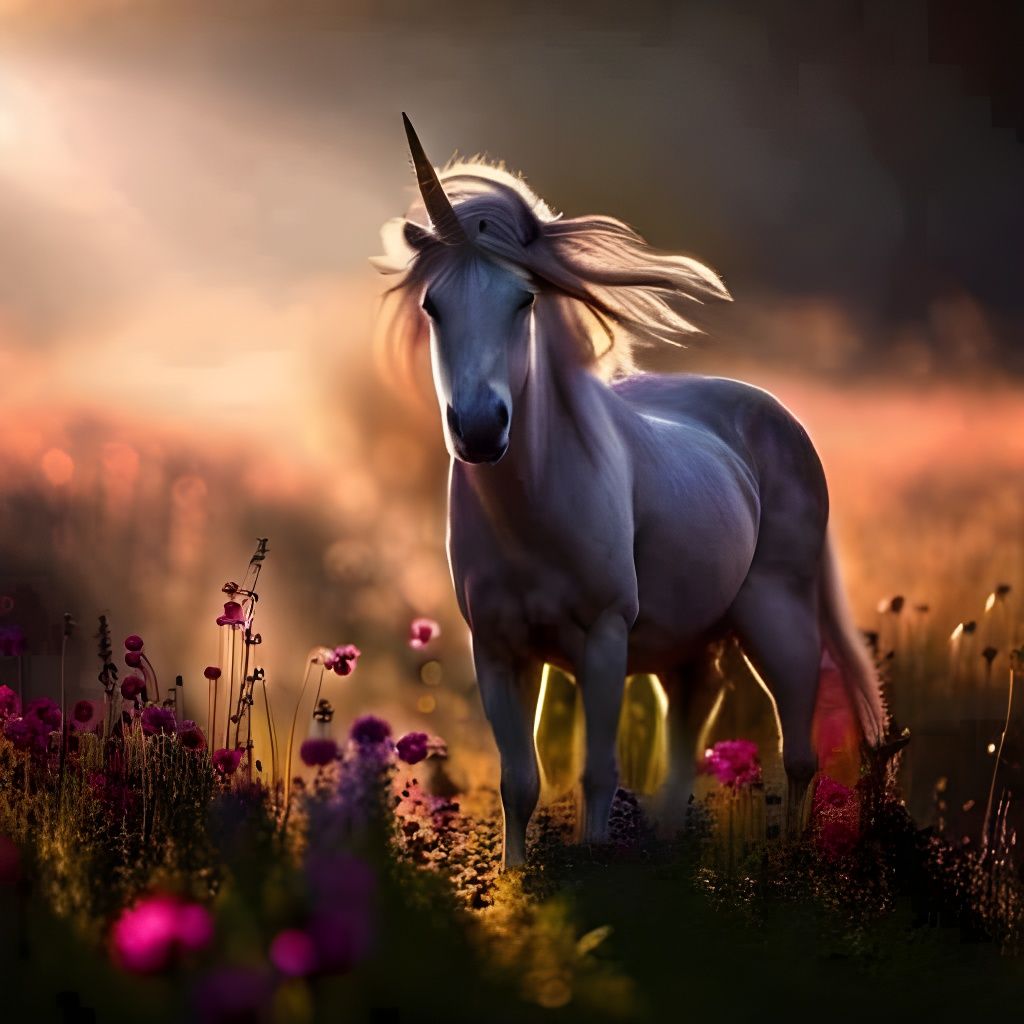 Unicorn in Purple Sunrise Light