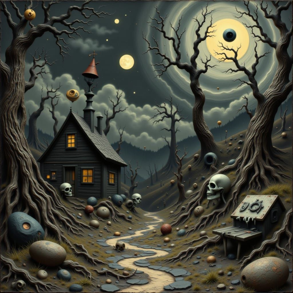 Graveyard Party on Space Station in Tim Burton Style