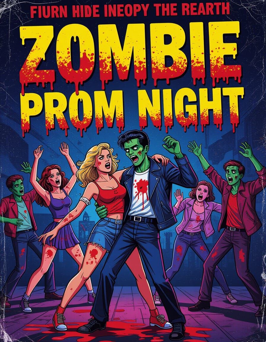 Zombie Prom Night Horror Poster in 80s Style