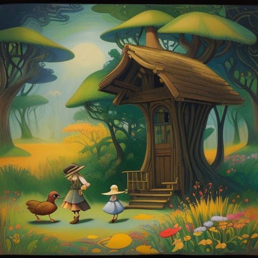 Quaint Cartoon Ducks Stroll Down a Winding Country Lane