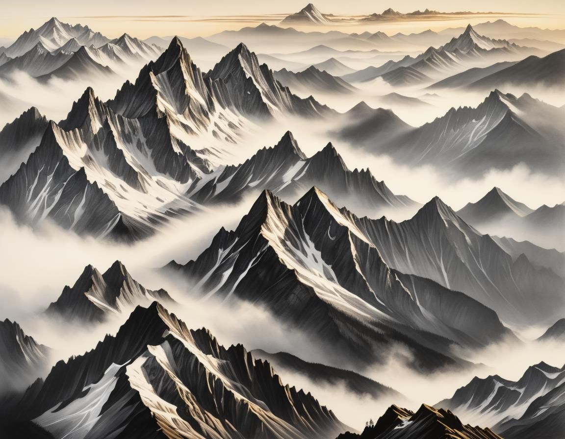 Dawn Light on Towering Mountain Ranges