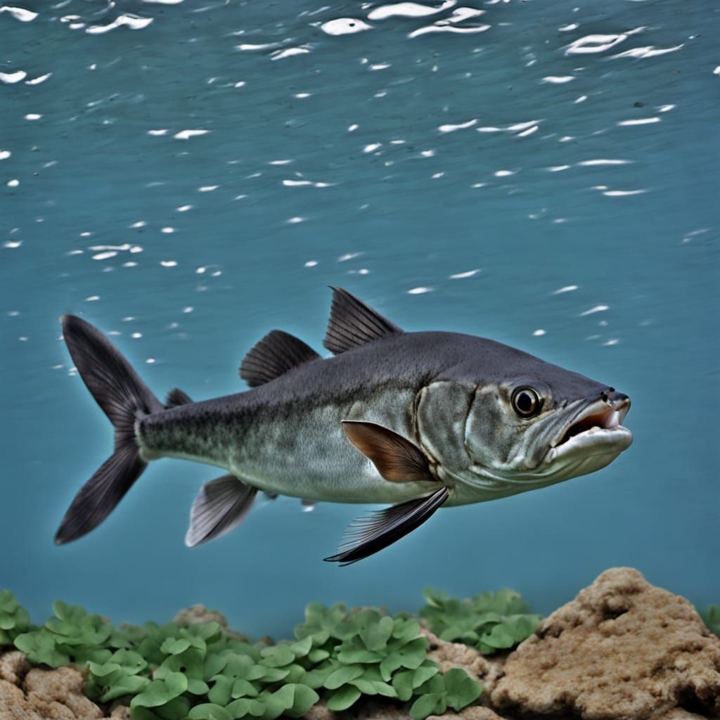 Finned Aquatic Creature in a Dark Environment