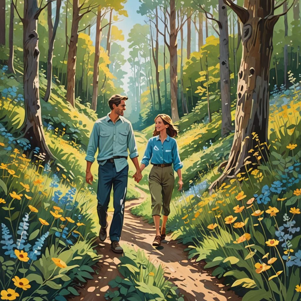 Whimsical Forest Couple in Gouache Illustration