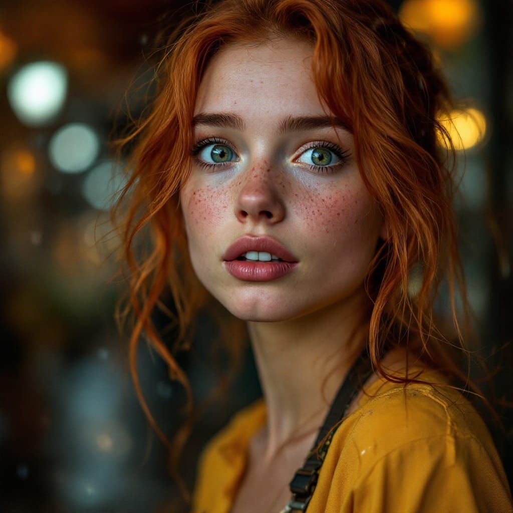 Close-Up Portrait of Surprised Young Woman in the Rain
