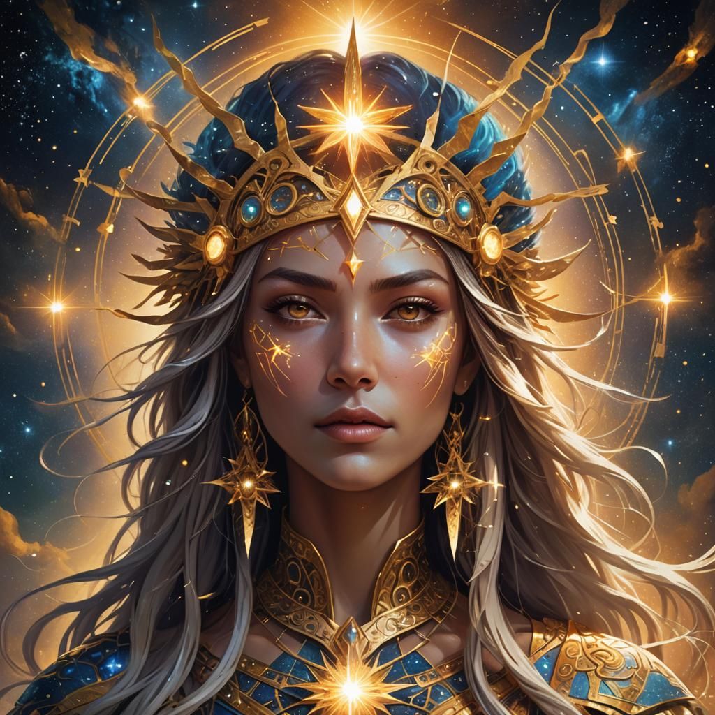 Celestial Portrait of The Morning Star in Sci-Fi Style