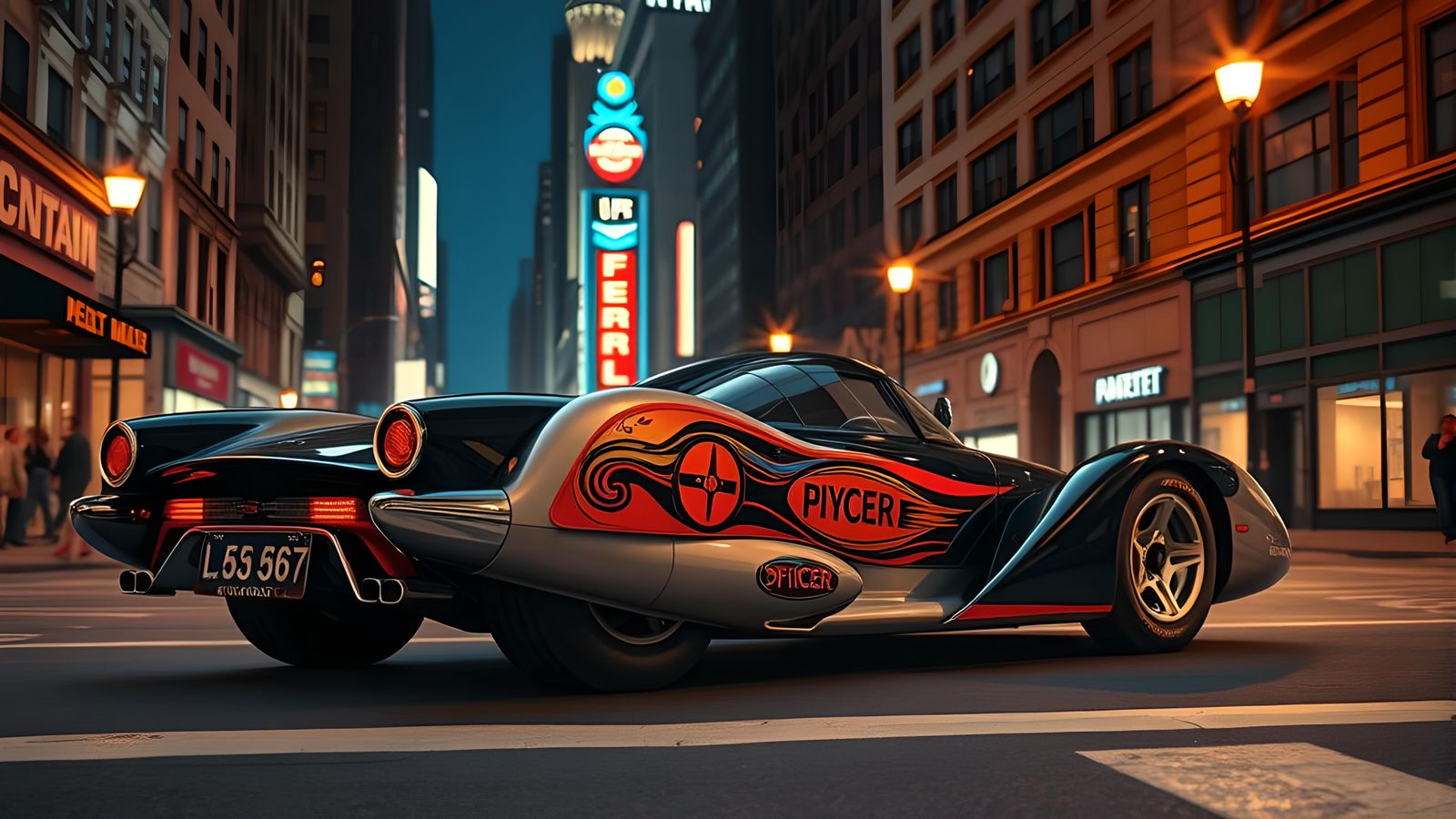 Art Deco Supercar in New York Nightscape