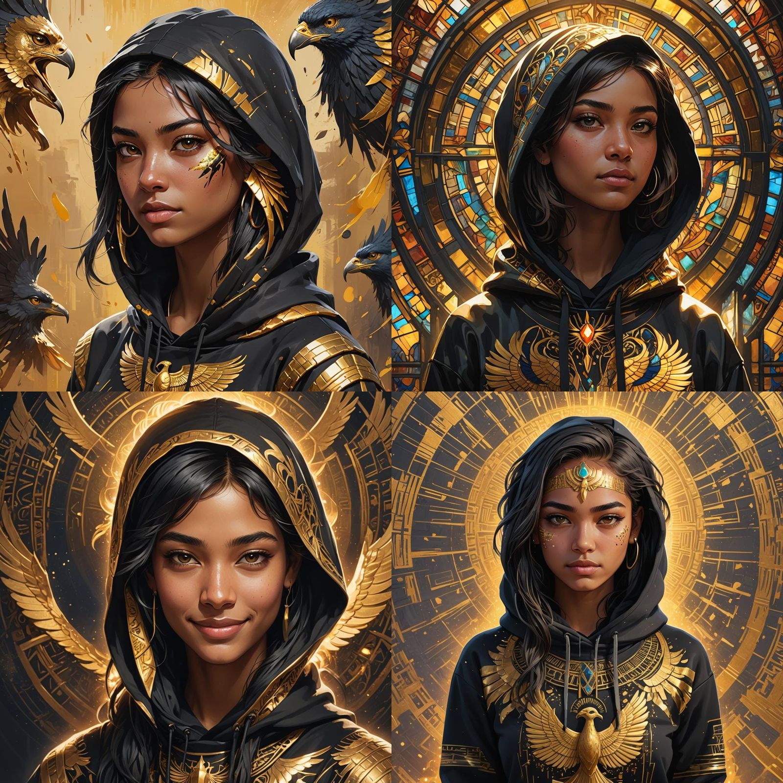 Egyptian Girl in Phoenix Hoodie, Art Nouveau Portrait