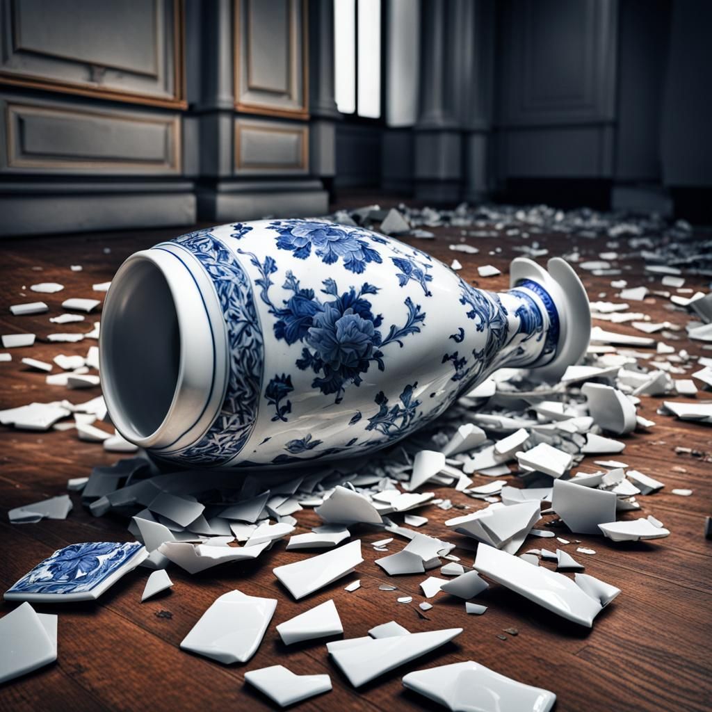 Shattered Ming Porcelain in Hyperrealistic Detail