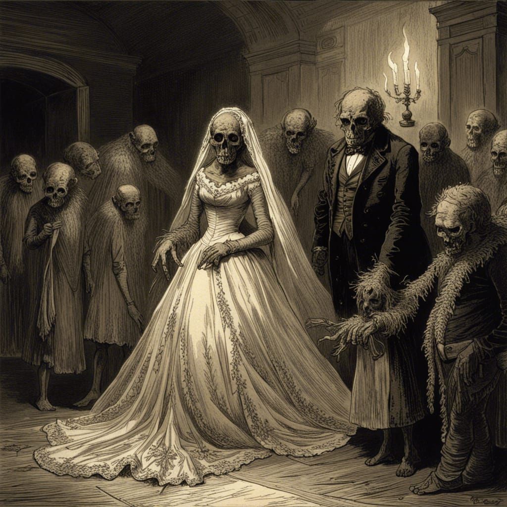Ethereal Wedding Dress in Gothic Horror Style