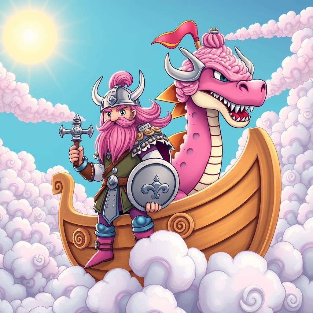 Viking Warrior in Whimsical Bubble Gum Fantasy