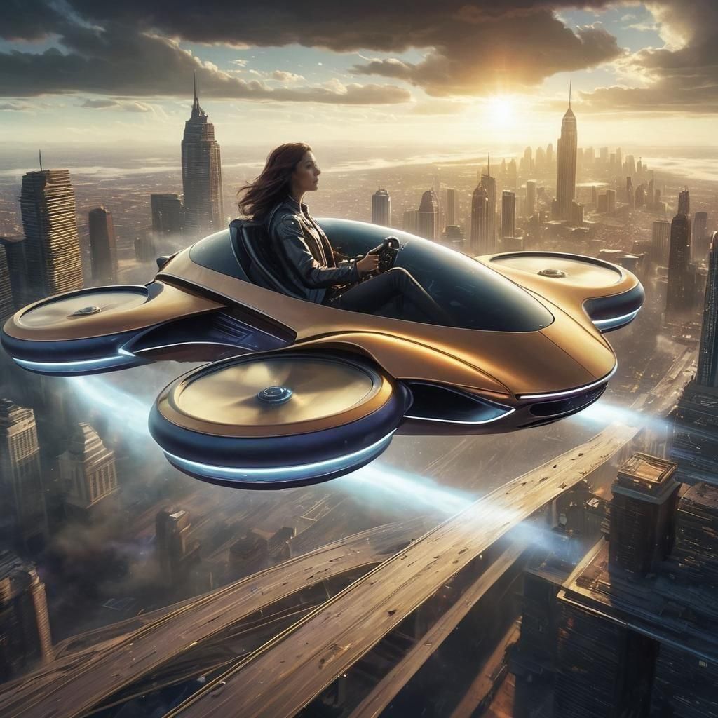 Woman Flies Spaceship in Futuristic Style