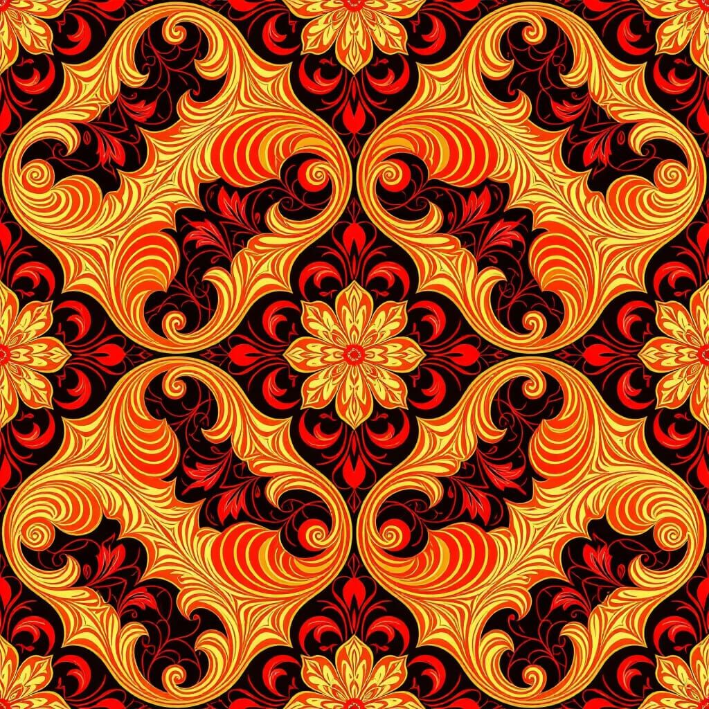 Vibrant Red Orange Marbled Paper Pattern with Liberty Swirls