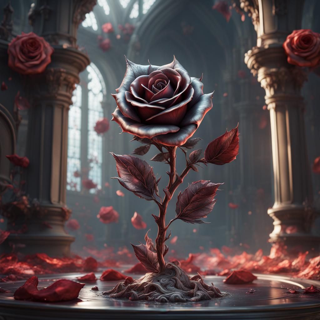 Silver Polychrome Rose: Detailed Matte Painting