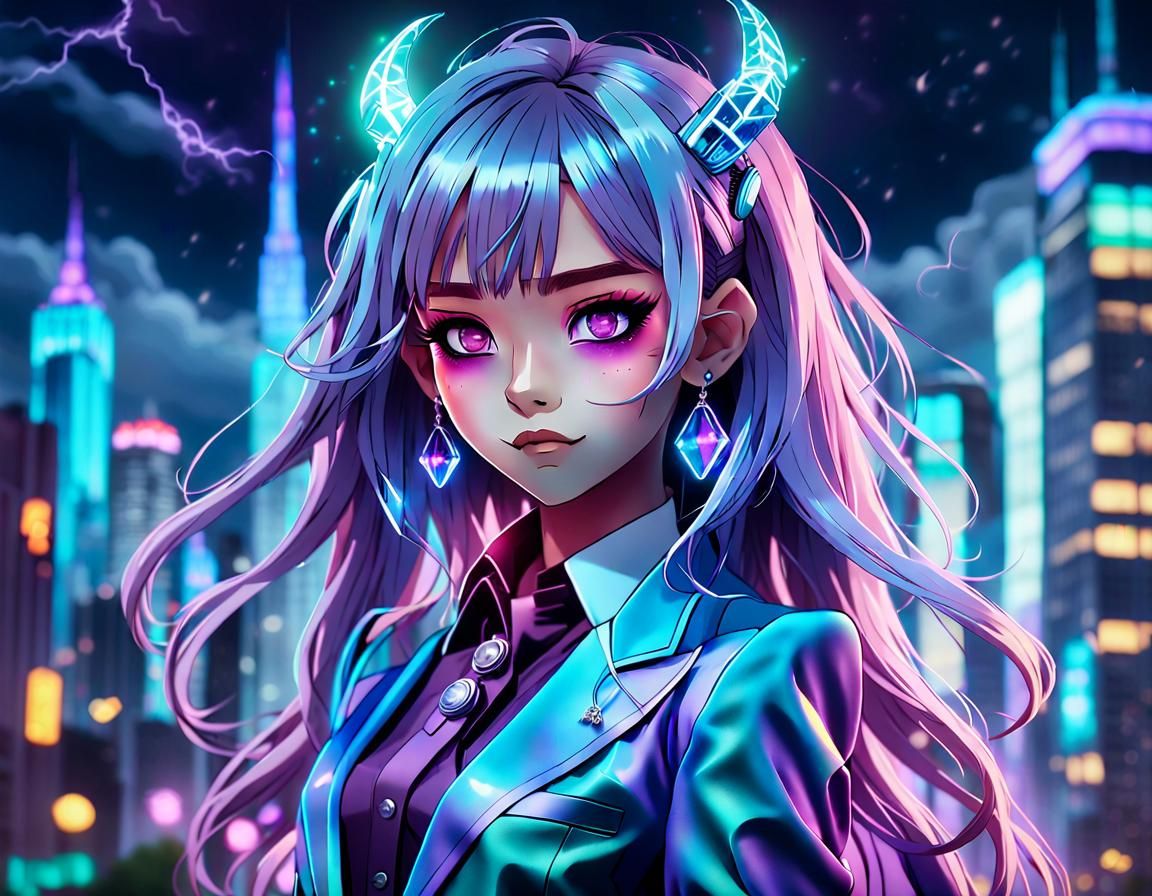 Demon in Human Suit Amidst Stormy Cityscape