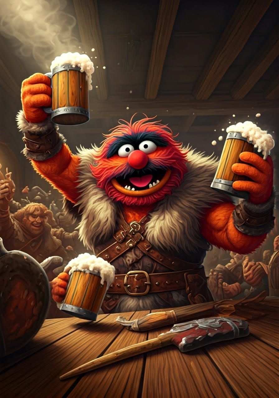 Animal the Muppet as Barbarian Warrior in Tavern