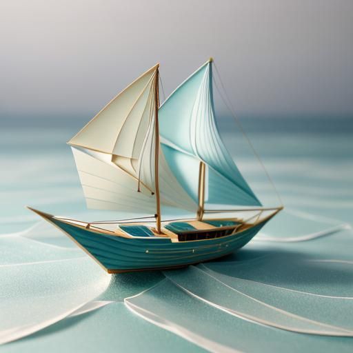 Origami Boat on Origami Ocean in Papercraft Art