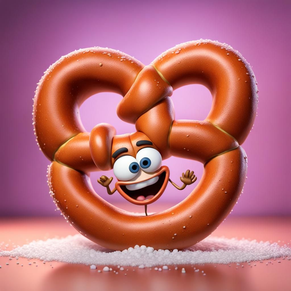 Pixar-Style Pretzel with Salt: 3D Digital Art