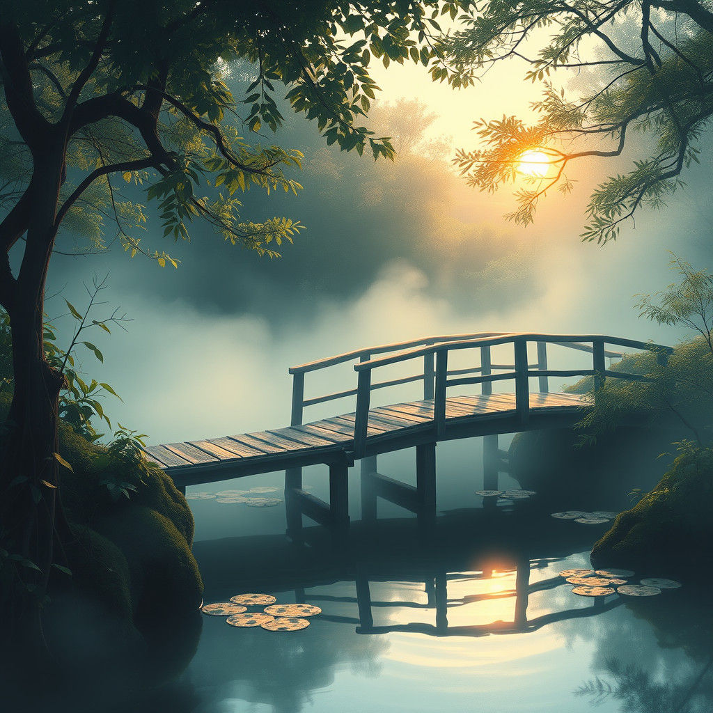 Japanese Garden at Dawn: An Impressionistic Digital Painting