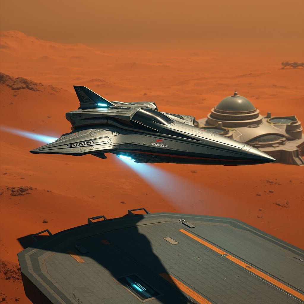 Sleek Spacecraft Lands on Futuristic Mars Colony