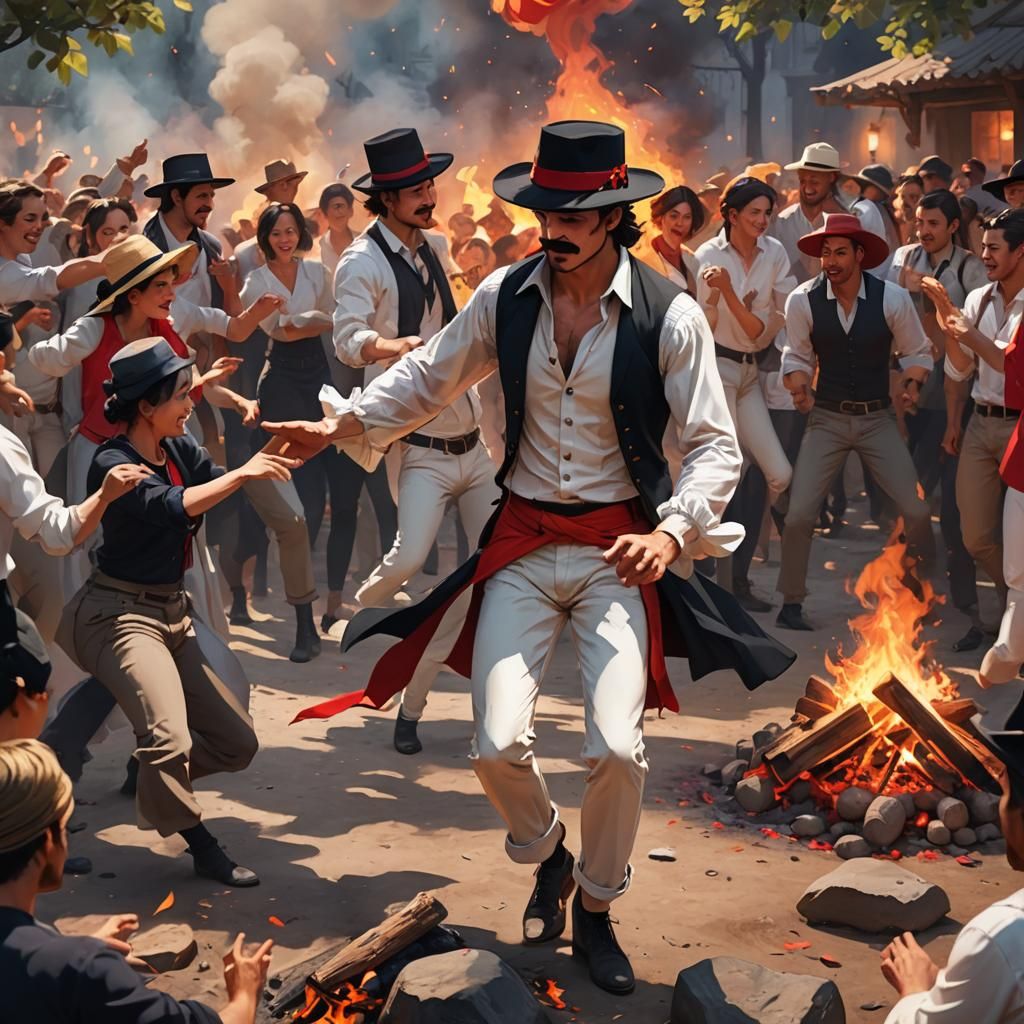 Flamenco Dancer at Campfire in Anime-Inspired 3D Art