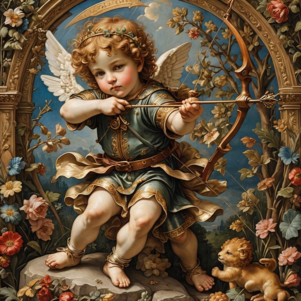 Cherub with Bow: Renaissance Painting in Pre-Raphaelite Styl...