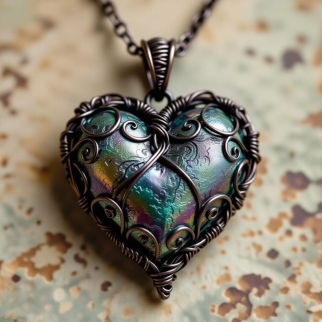 Gothic Wire Heart Pendant in Pre-Raphaelite Style