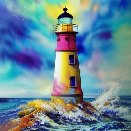 Impressionistic Lighthouse Painting in Vibrant Colors