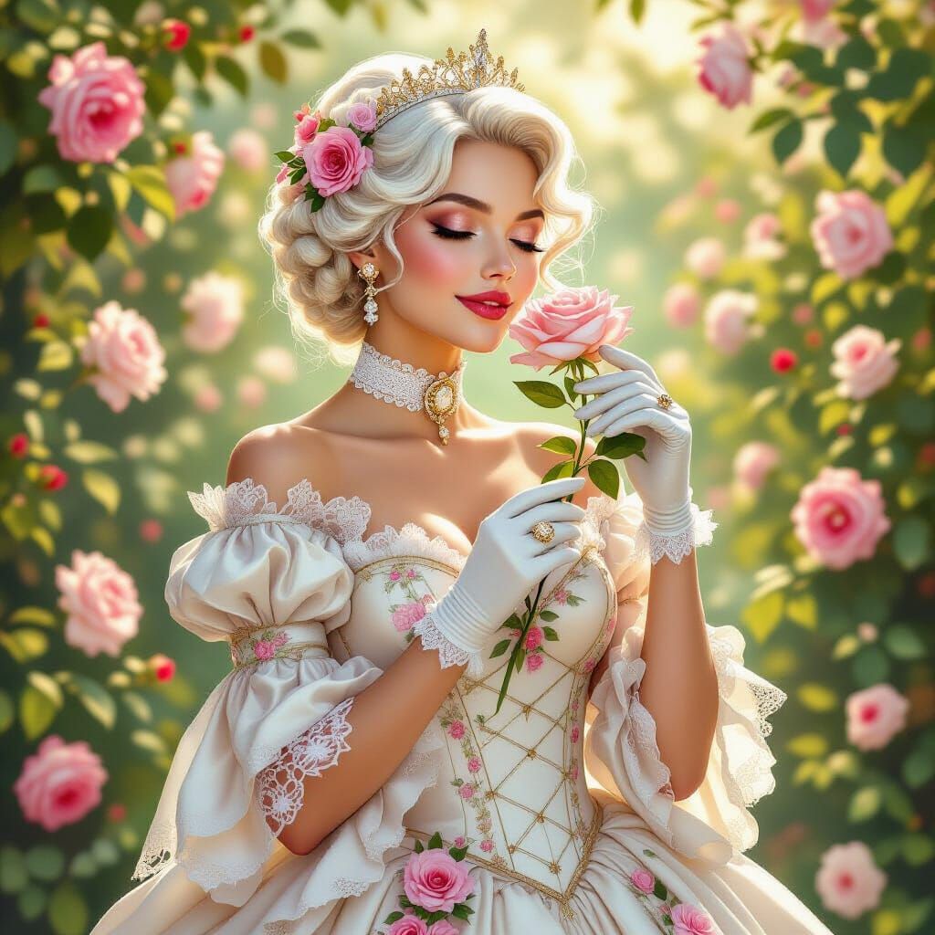 Rococo Emma Frost in Rose Garden Digital Painting