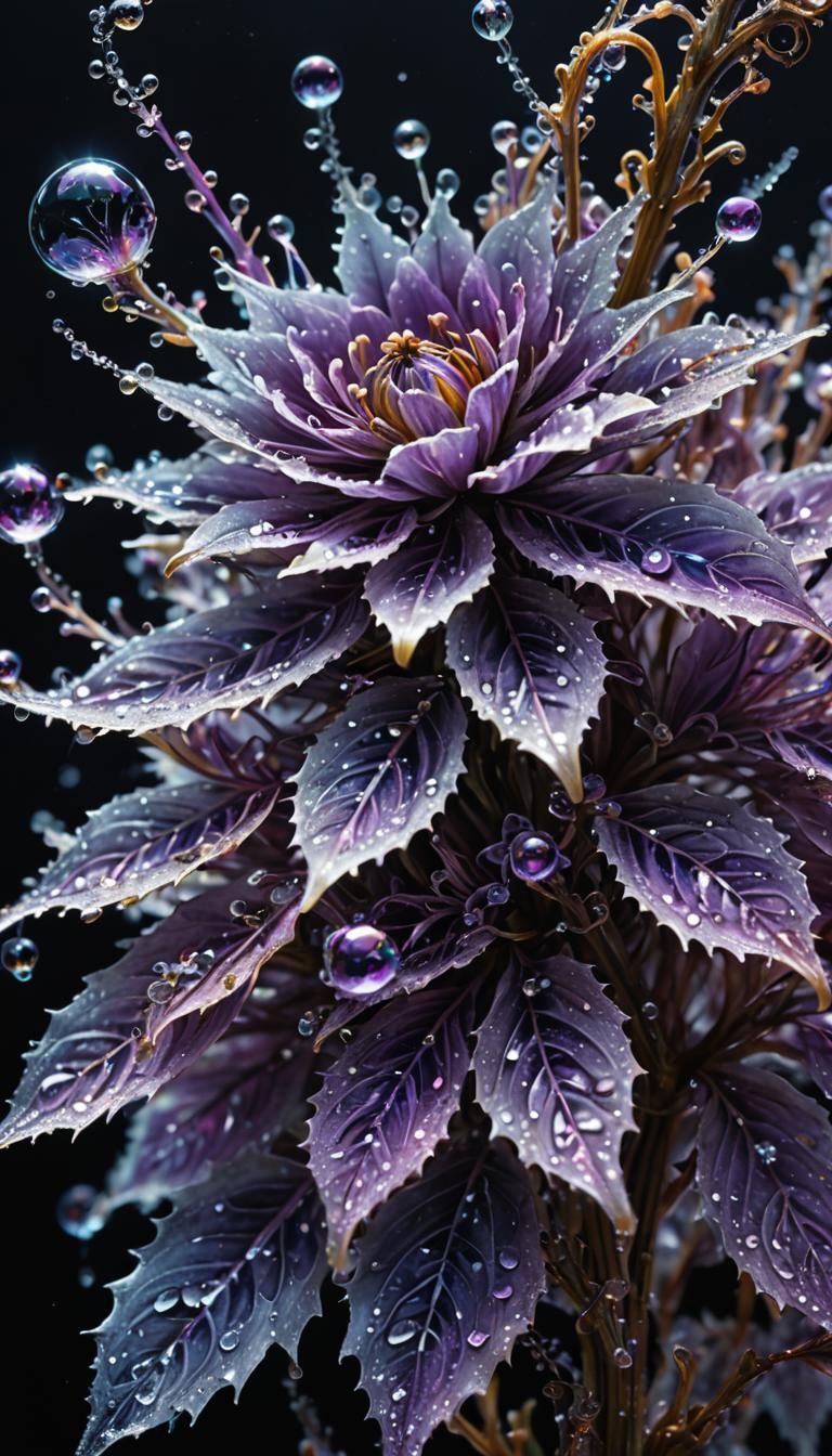Surreal Bioluminescent Plant with Crystalline Flowers