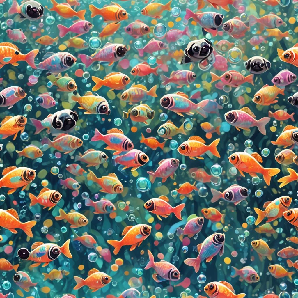 Fish Pug Adventure in Kawaii-Inspired Digital Art