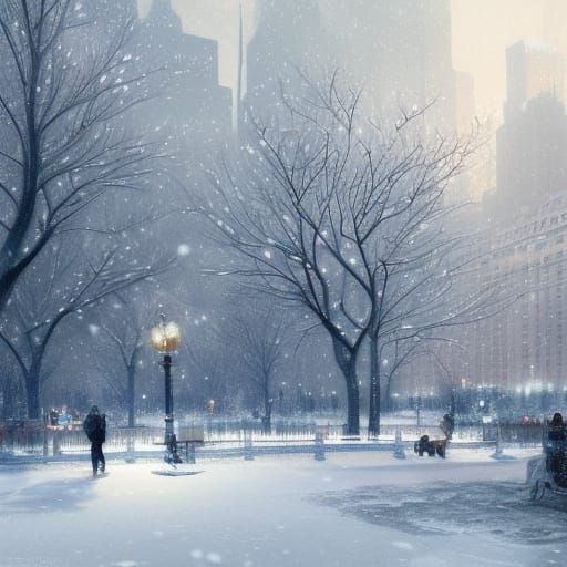 Central Park Winter Snowfall: Detailed Concept Art