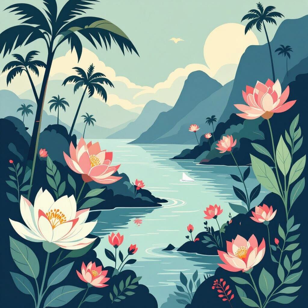 Mid-Century Modern Enchanted Island Travel Poster