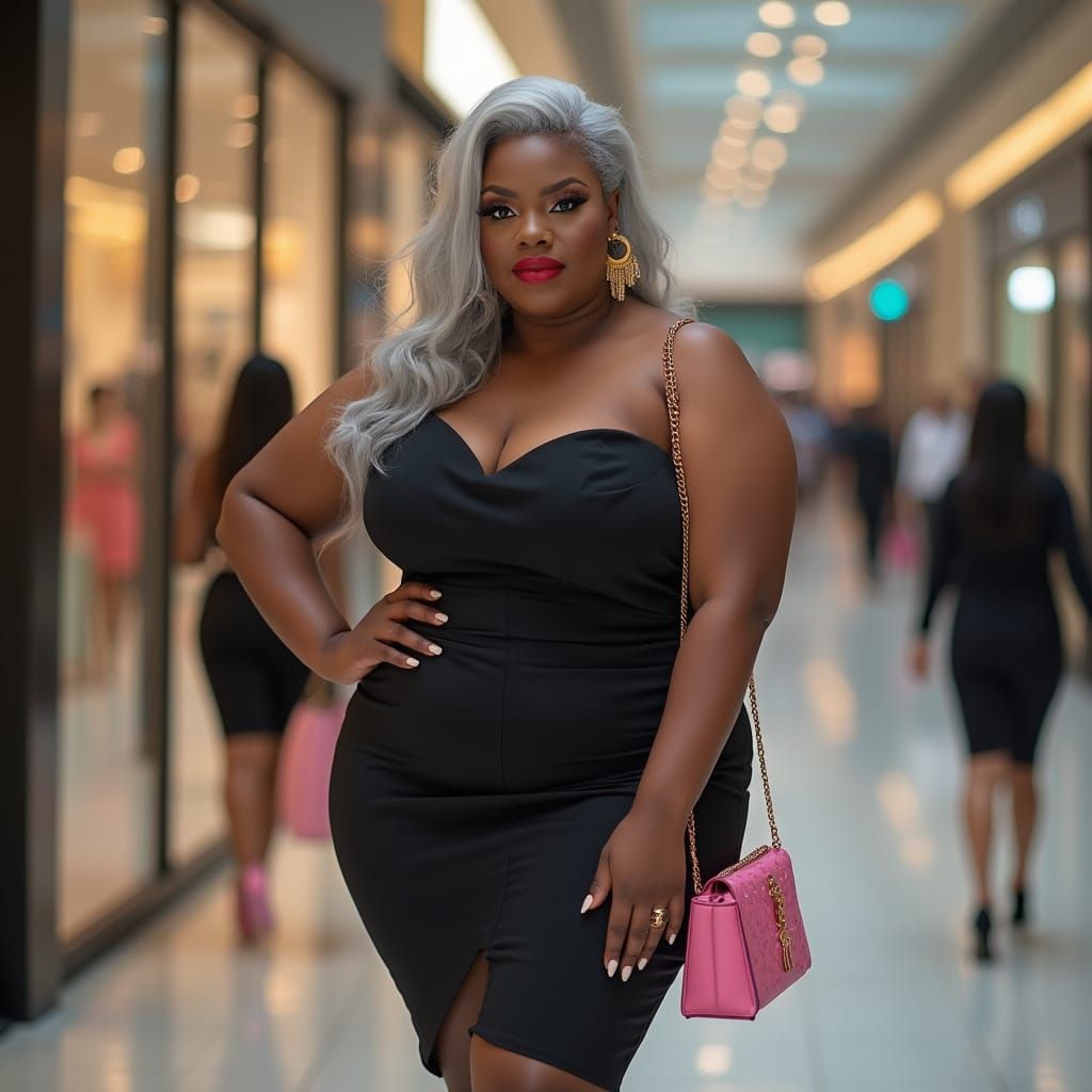 Elegant Woman in Mall Entrance: Editorial Portrait