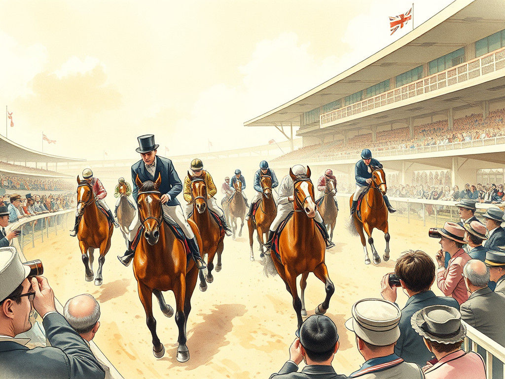 Vintage Manga Horse Race in Watercolor