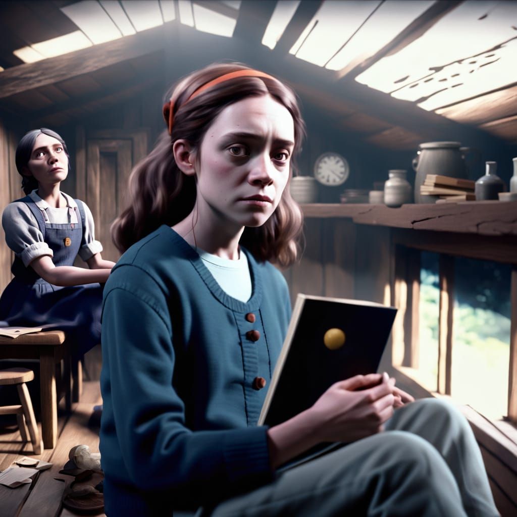 Couple in Moody Cabin, Hyperrealistic Concept Art