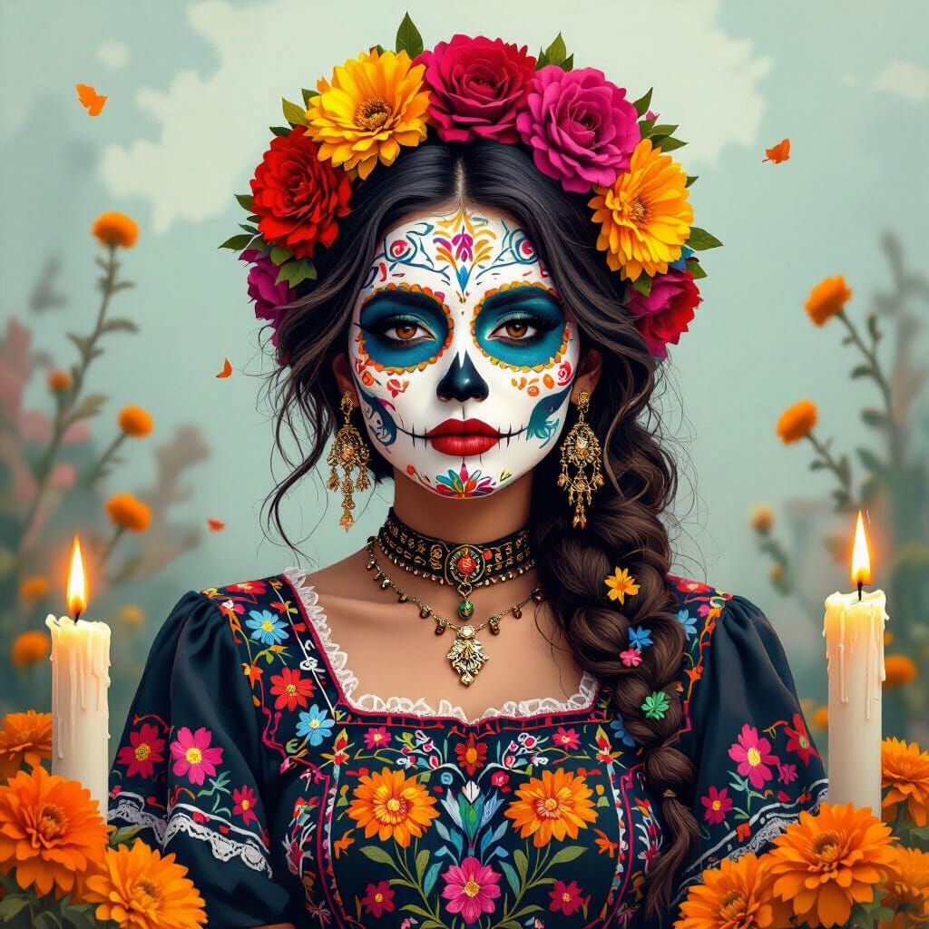 Woman with Día de los Muertos Face Paint